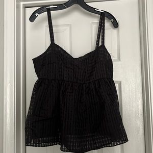 Zara black organza check tank with zipper and tie detail